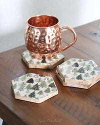 Hexagon Christmas Trees Enameled Coaster Set