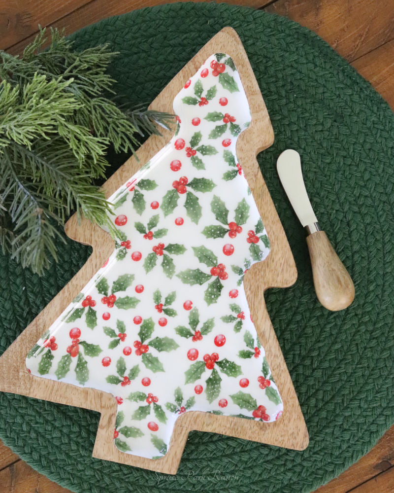 Holly Tree Dip Tray With Spreader
