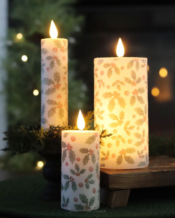 Holly LED Glitter Candle