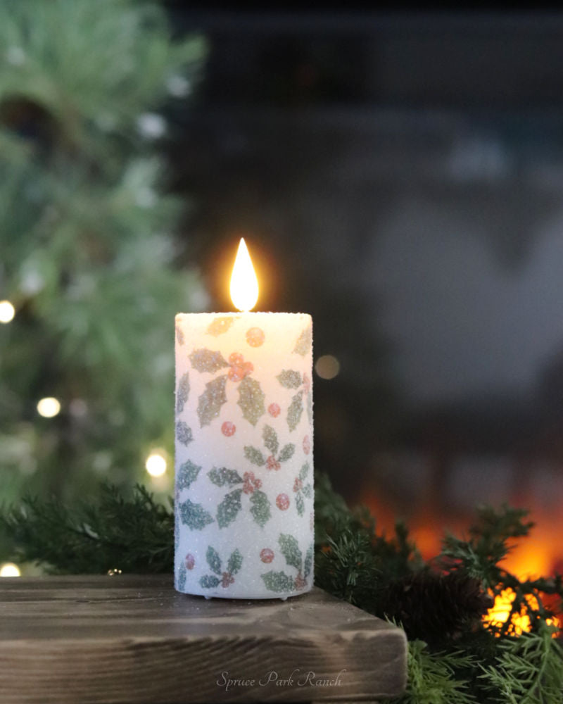 Holly LED Glitter Candle