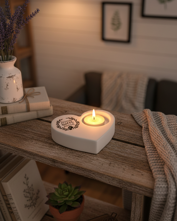 Home Sweet Home Heart Tealight Holder White