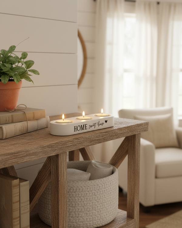 Tealight Holder Trio Tan Home Sweet Home