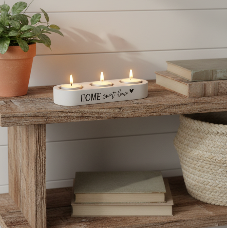 Tealight Holder Trio Tan Home Sweet Home