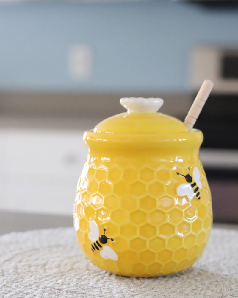 Ceramic Bee Honey Pot With Dipper