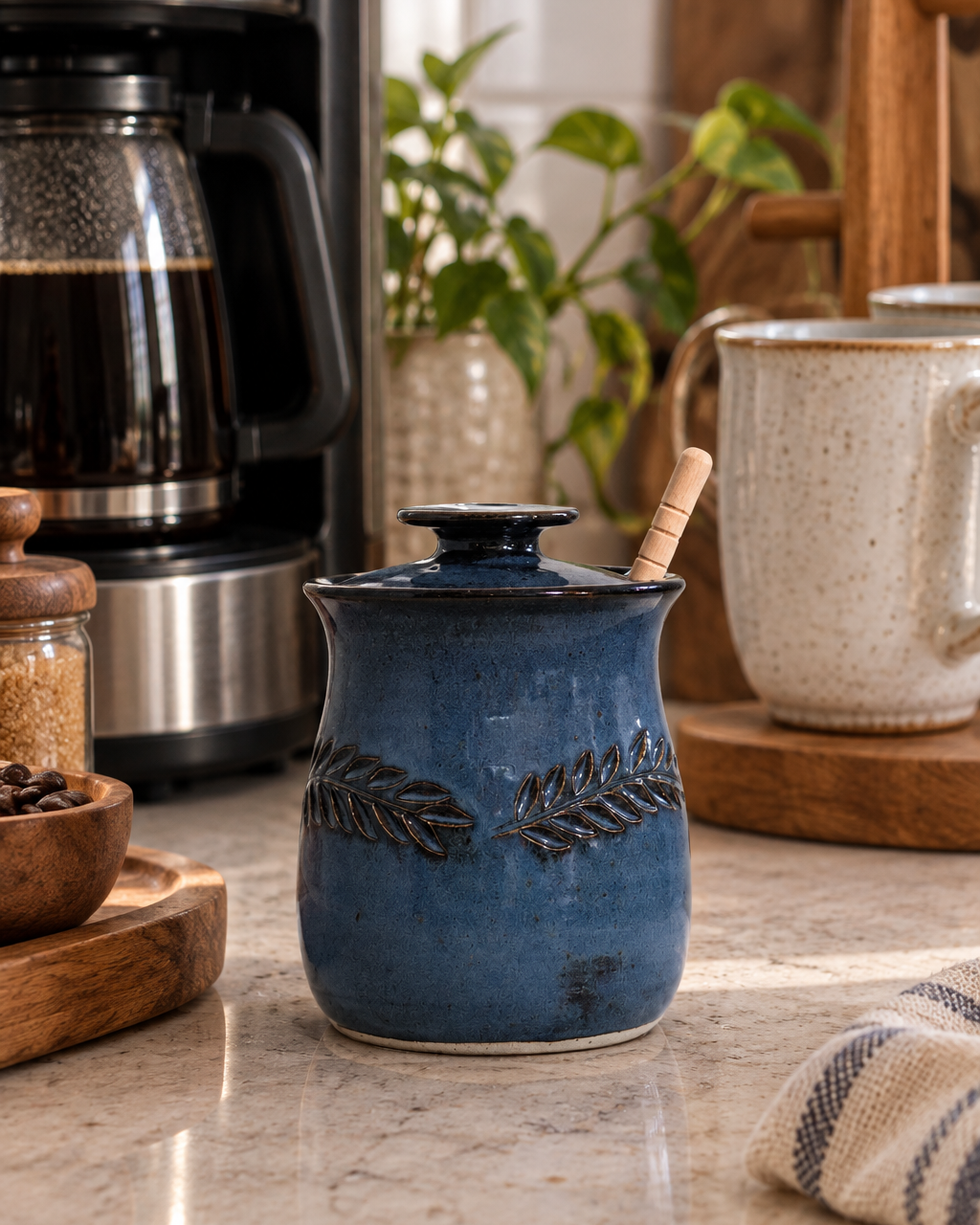 Wheat Design Honey Pot Denim Blue