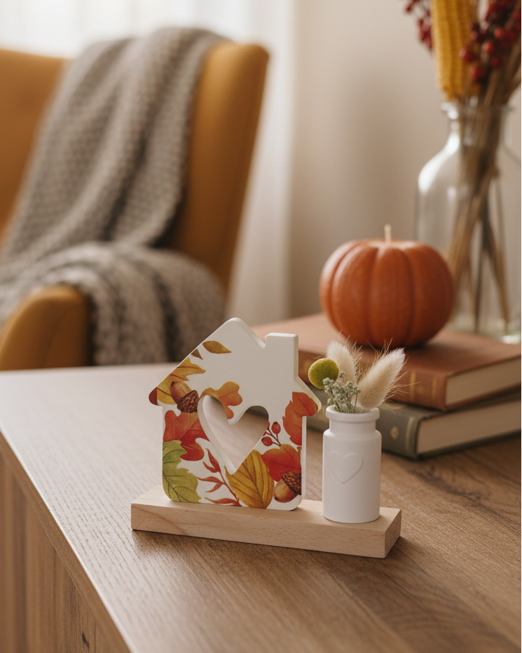 House With Heart and Vase Fall Leaves