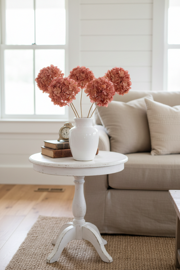 Pink Faux Dried Hydrangea Stem 27"