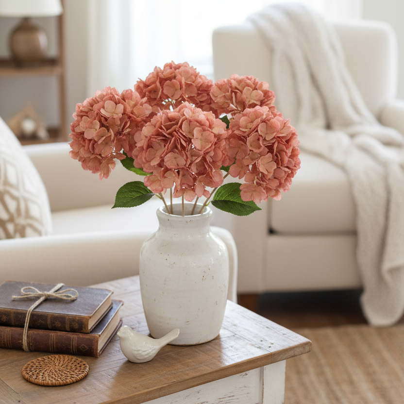 Pink Faux Dried Hydrangea Stem 27"