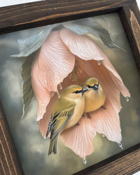 Birds In Pink Flower Canvas Print