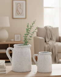 Distressed White Ceramic Crackle Jug