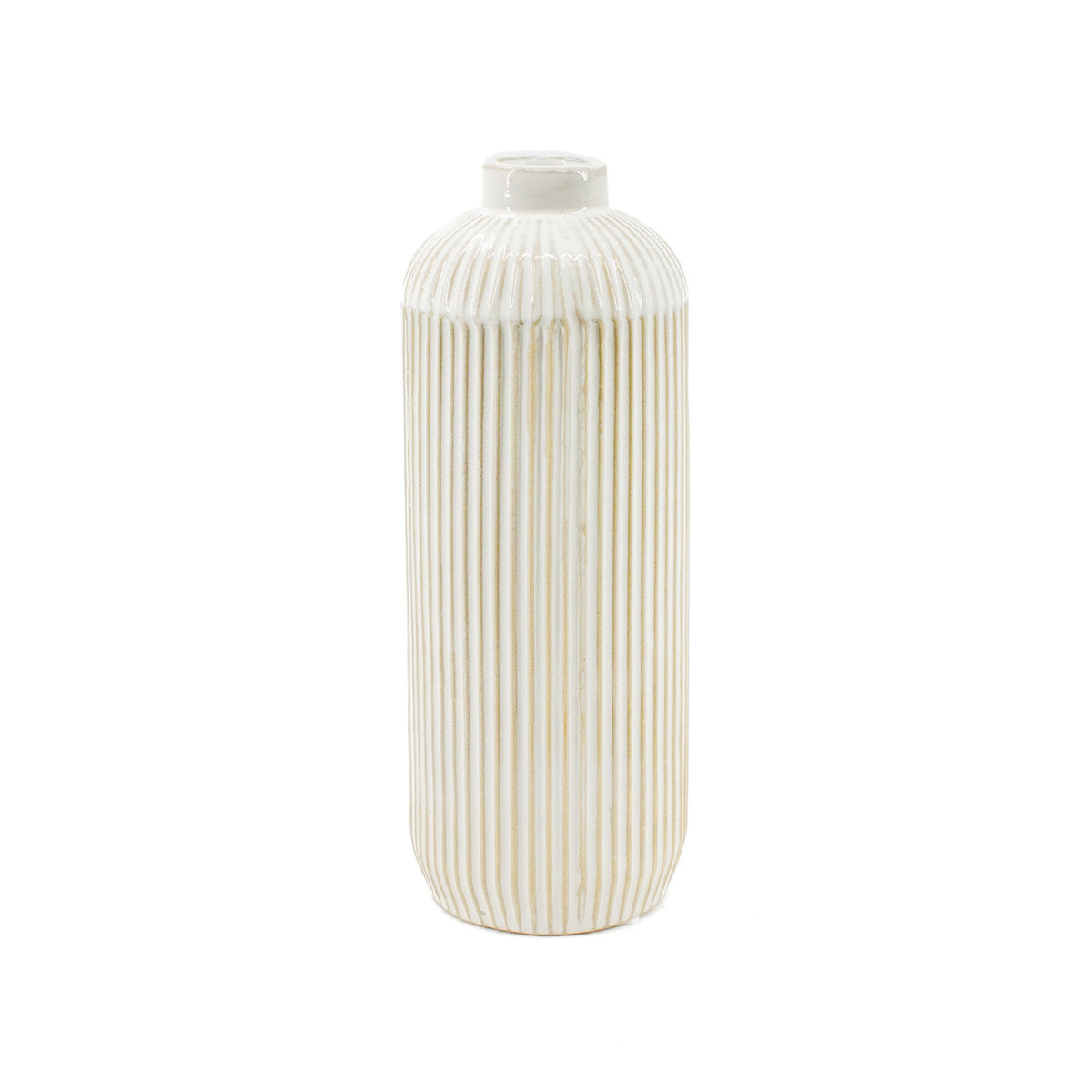 White Line Engraved Ceramic Vase
