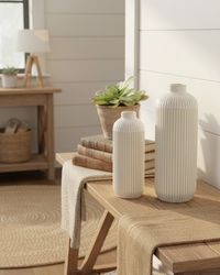 White Line Engraved Ceramic Vase