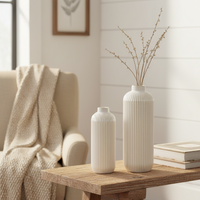 White Line Engraved Ceramic Vase