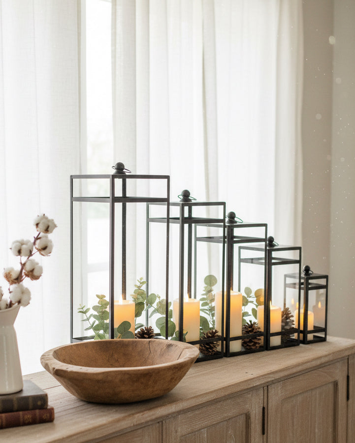 Rectangular Iron Black Open Lantern