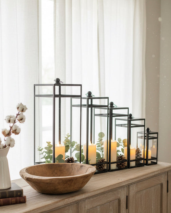Rectangular Iron Black Open Lantern