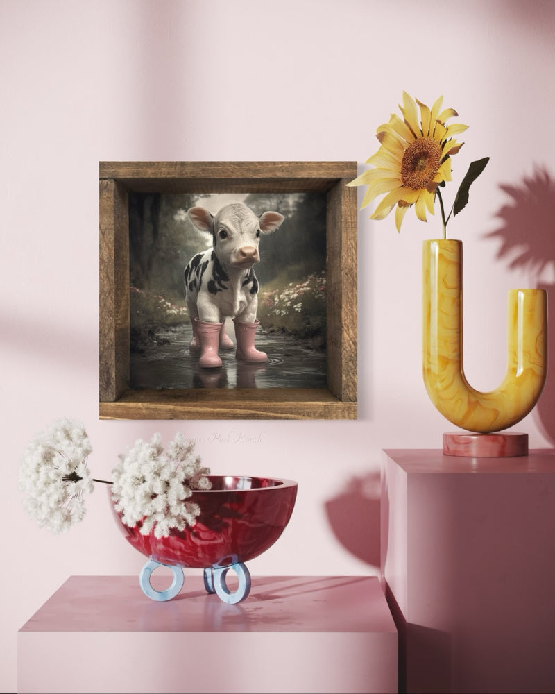 Calf in Pink Rain Boots Canvas Print