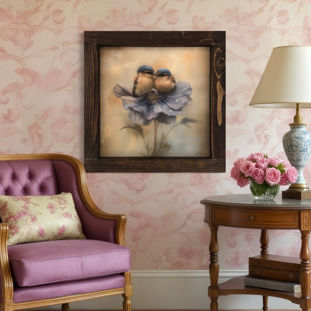 Birds on Blue Flower Canvas Print