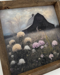 Rustic Barn and Hydrangeas Canvas Print