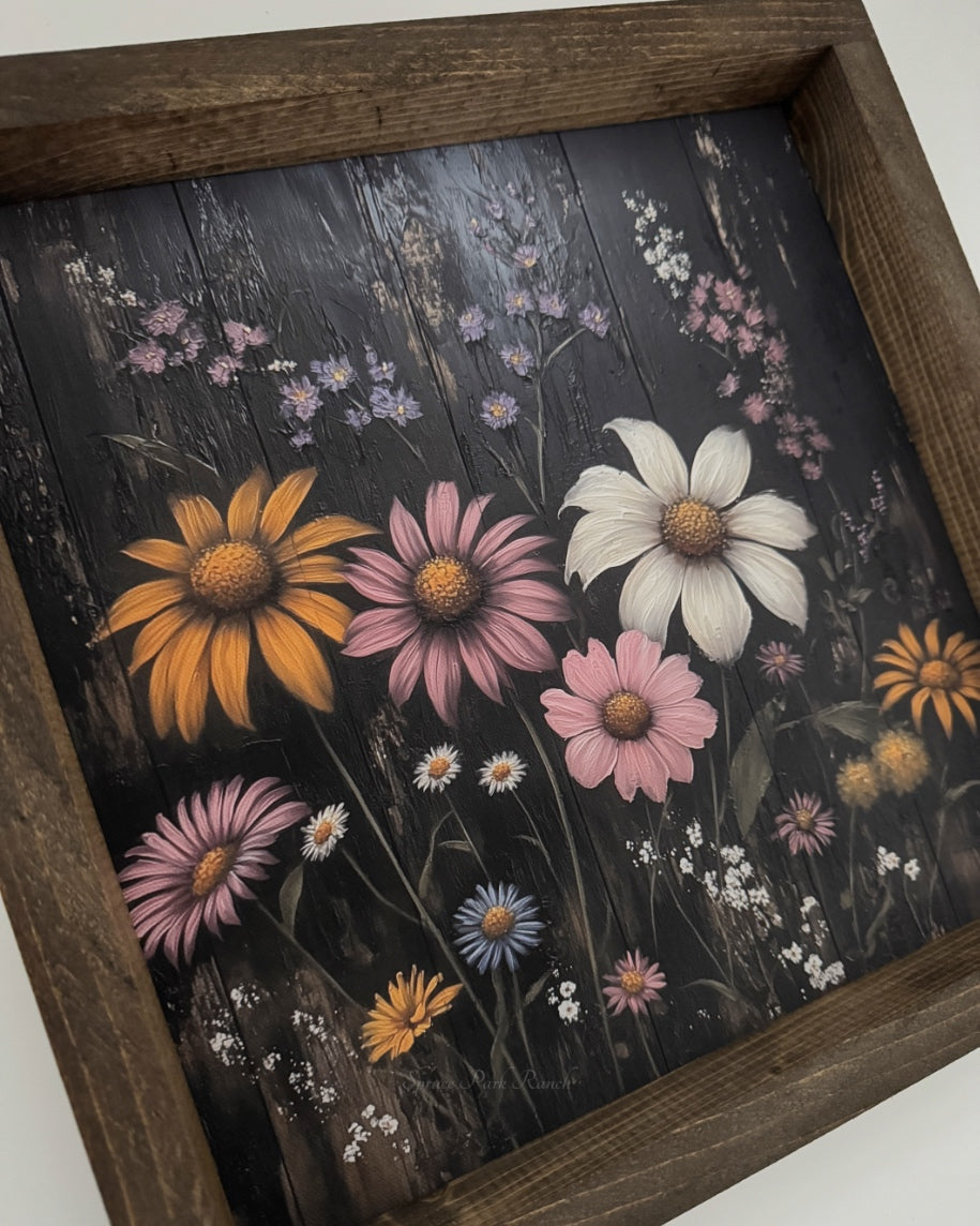 White Daisy and Wildflowers Canvas Print