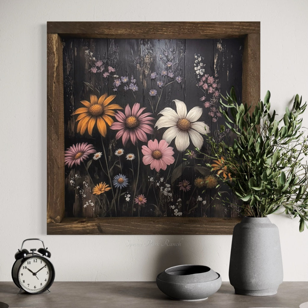 White Daisy and Wildflowers Canvas Print