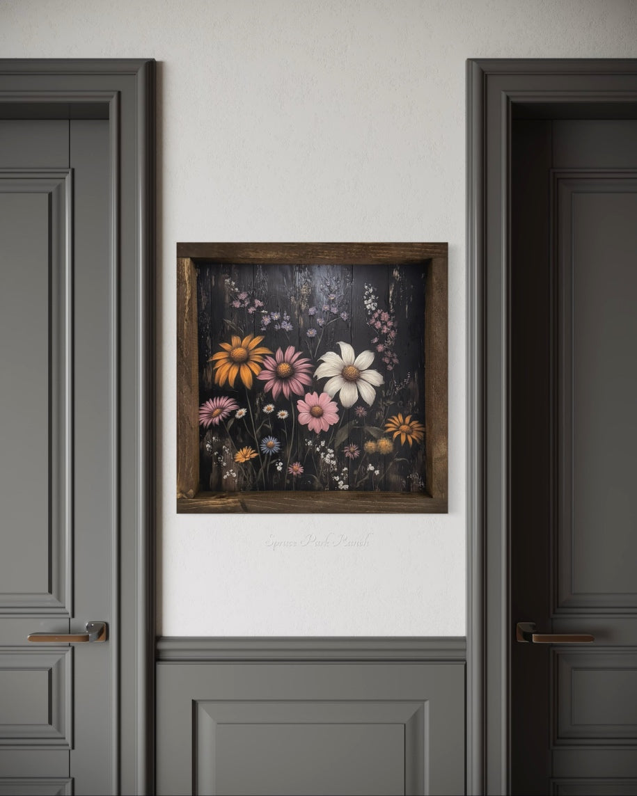 White Daisy and Wildflowers Canvas Print