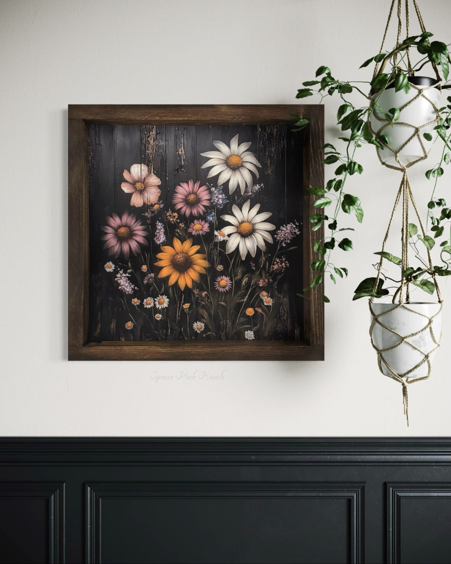 White Daisy Duo and Wildflowers Canvas Print