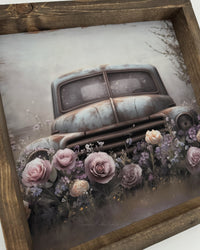 Blue Farm Truck and Roses Canvas Print