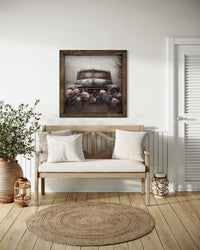 Blue Farm Truck and Roses Canvas Print