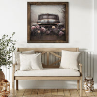 Blue Farm Truck and Roses Canvas Print