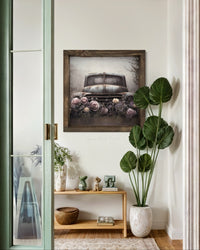 Blue Farm Truck and Roses Canvas Print