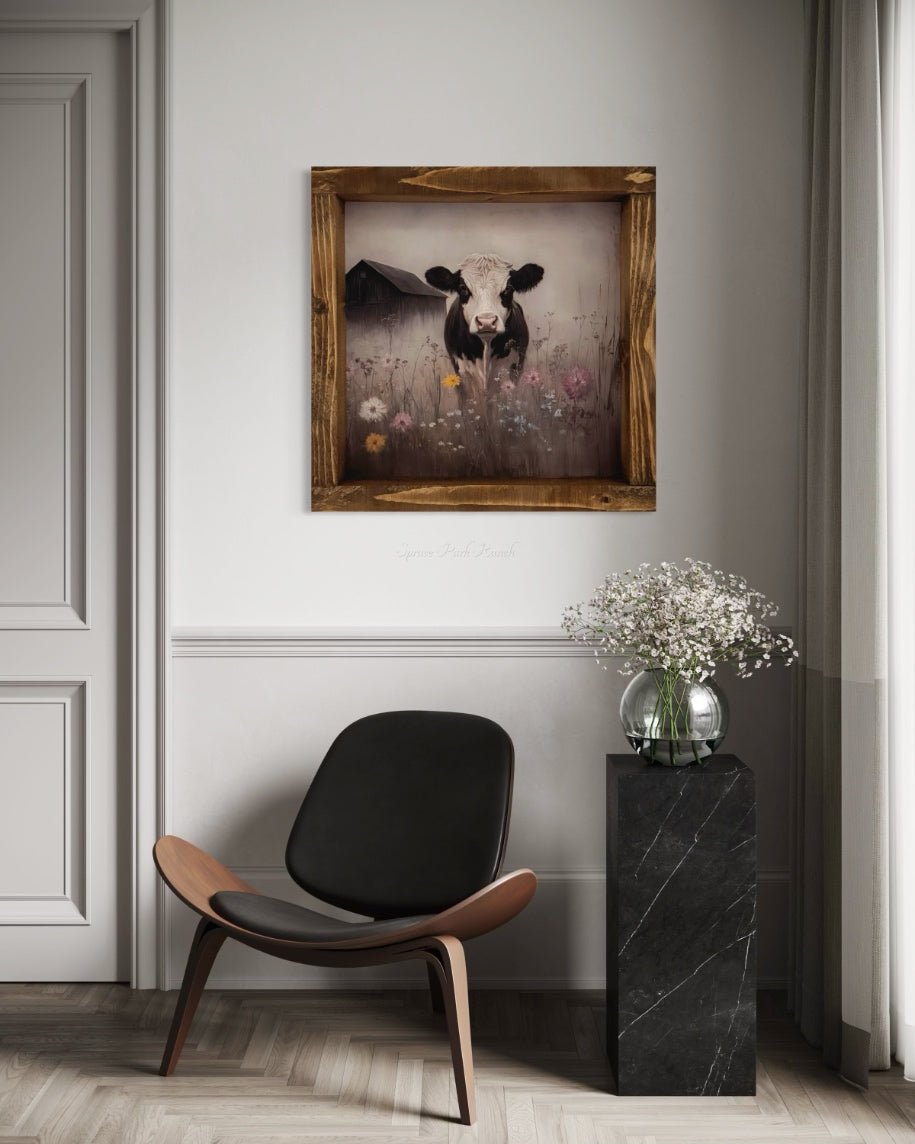 Holstein Cow in Wildflowers Canvas Print