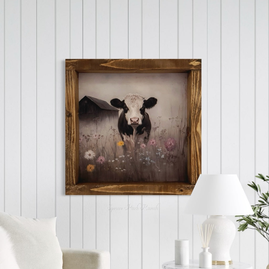 Holstein Cow in Wildflowers Canvas Print