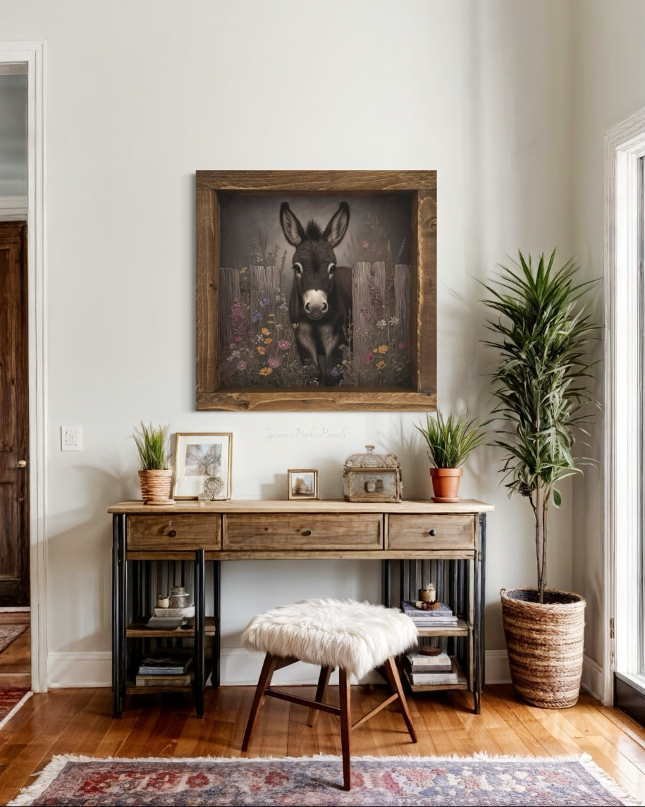 Donkey and Wildflowers Canvas Print