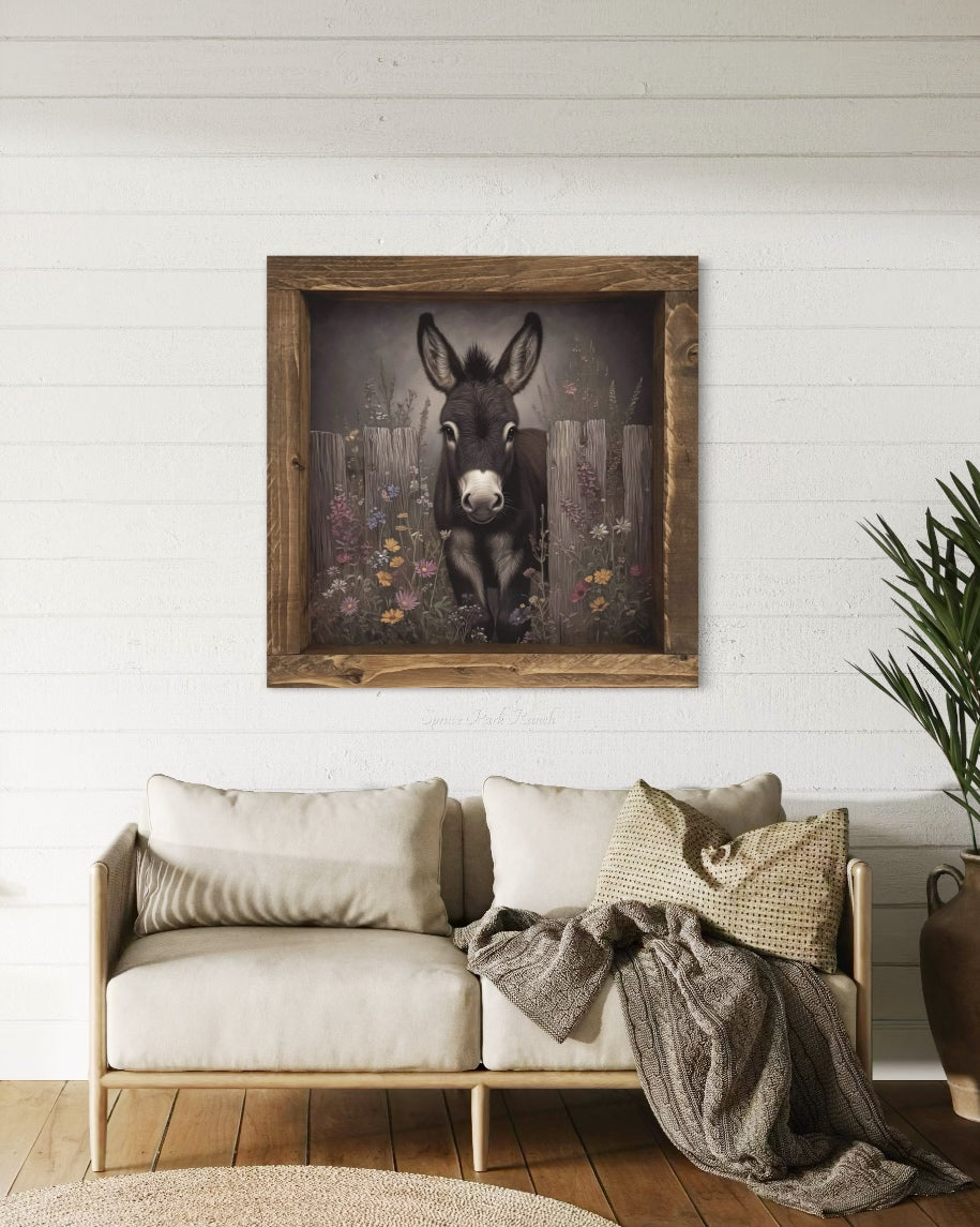 Donkey and Wildflowers Canvas Print