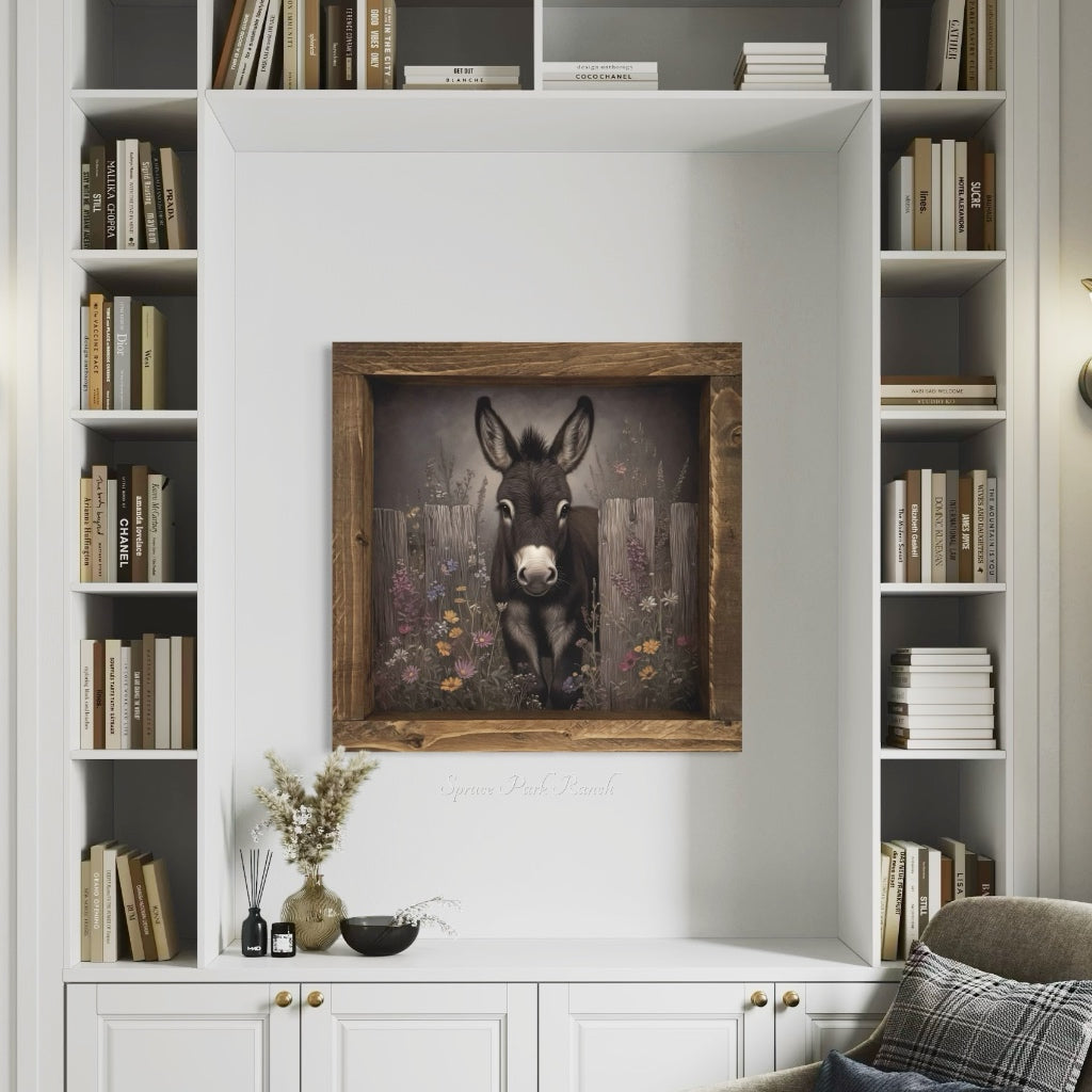 Donkey and Wildflowers Canvas Print