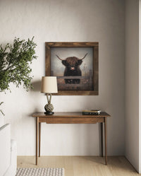 Brown Highland Cow in Field of Flowers Canvas Print