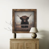 Brown Highland Cow in Field of Flowers Canvas Print
