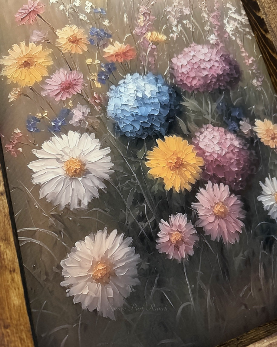 Black Barn and Hydrangea Field Canvas Print 36” x 15”