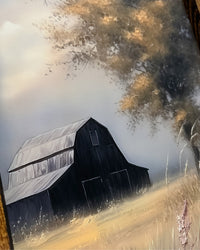 Black Barn and Hydrangea Field Canvas Print 36” x 15”