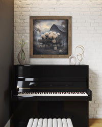 Grey Barn With Cream Flower Wagon Canvas Print