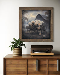 Grey Barn With Cream Flower Wagon Canvas Print