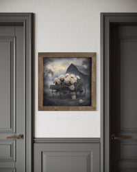 Grey Barn With Cream Flower Wagon Canvas Print