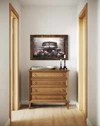 Blue Farm Truck And Roses Canvas Print Wide
