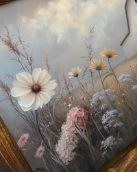 White Barn in Mixed Flower Field Canvas Print
