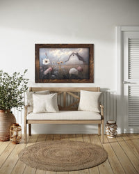 White Barn in Mixed Flower Field Canvas Print
