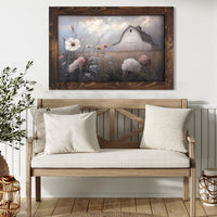 White Barn in Mixed Flower Field Canvas Print