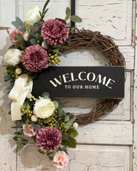 Welcome to Our Home Plum Dahlia Wreath