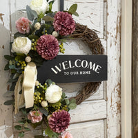 Welcome to Our Home Plum Dahlia Wreath