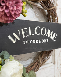 Welcome to Our Home Plum Dahlia Wreath