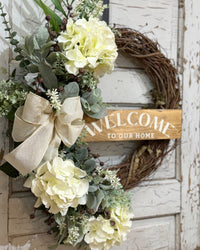 Welcome to Our Home White Hydrangea Wreath